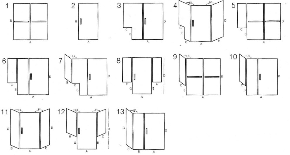 Merrell Shower Doors, Configuration Layouts