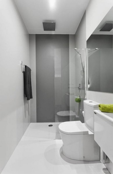 splash panel in modern, plain bathroom